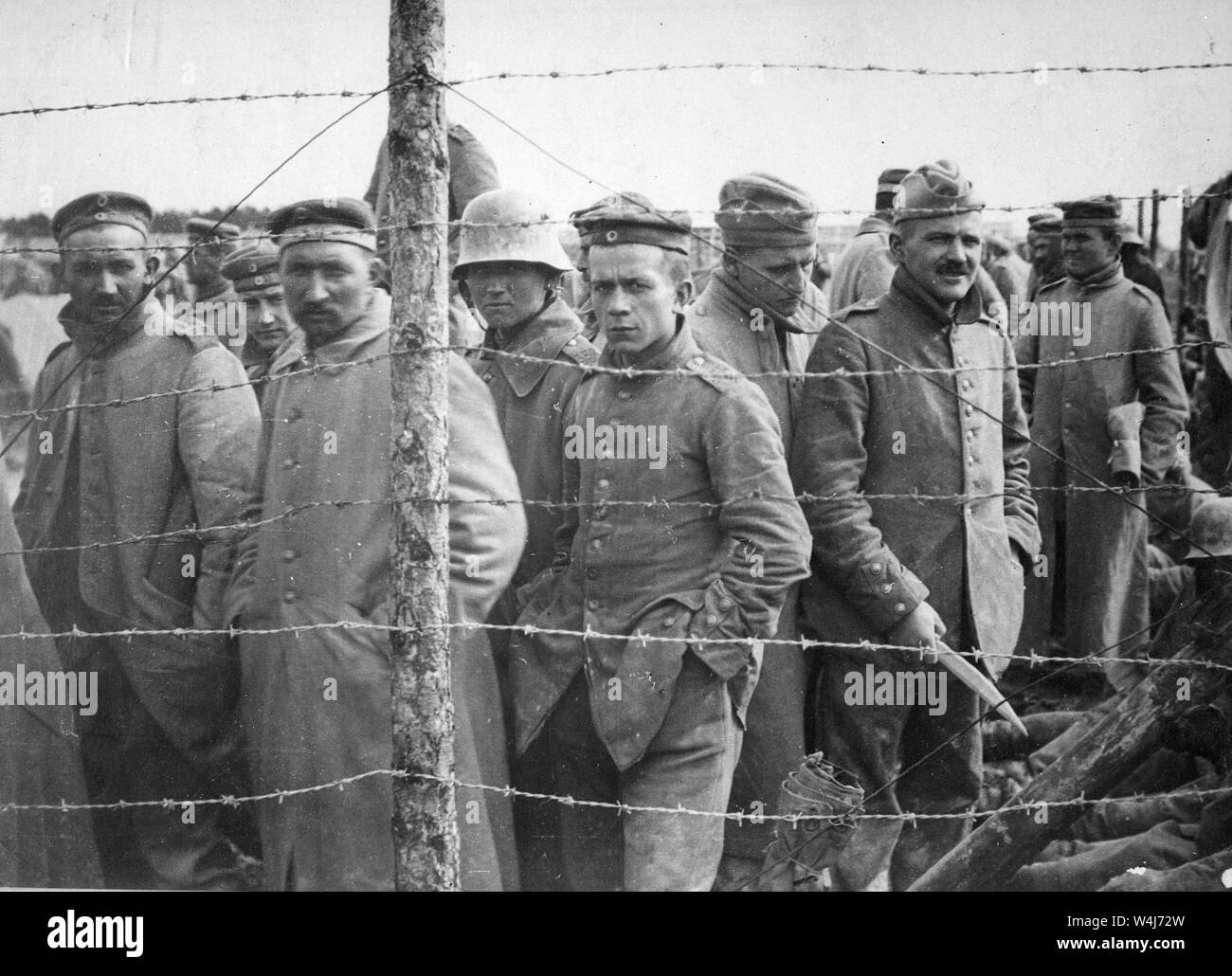 German prisoners of war in a French prison camp, circa 1917 Stock Photo