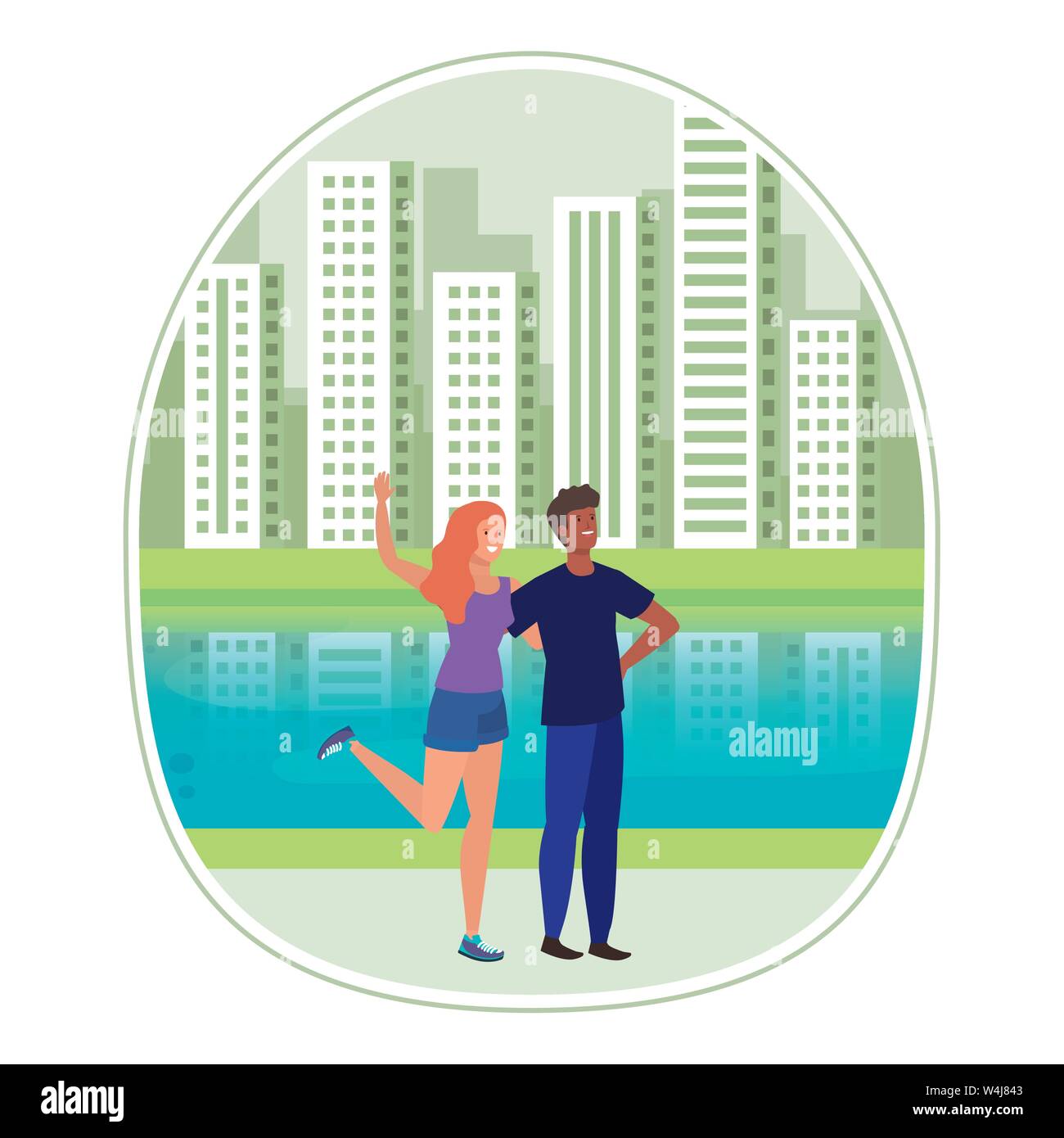 young interracial lovers couple in the landscape Stock Vector Image ...