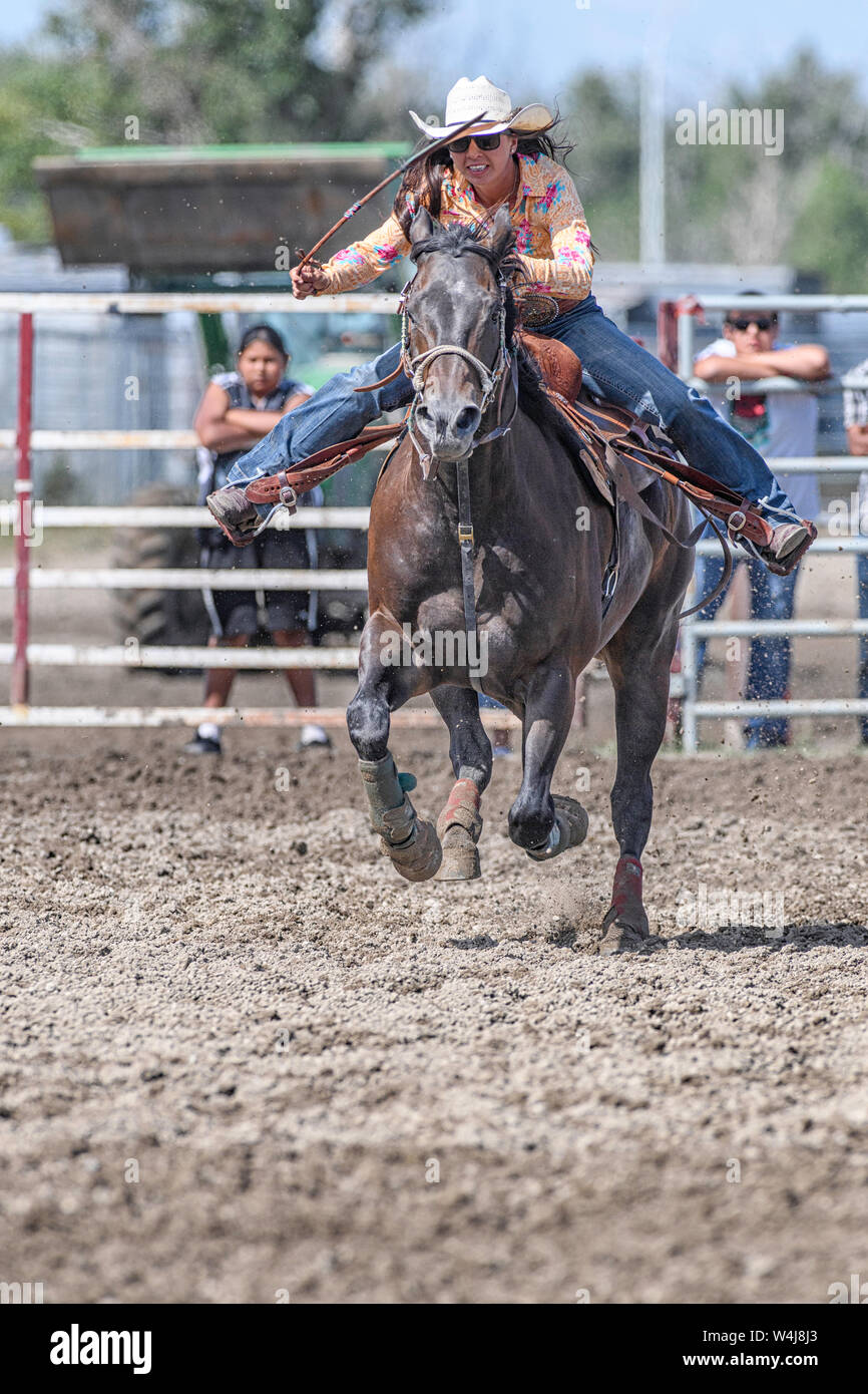 Barrel Racer at the Kainai Rodeo in Standoff, Alberta Canada Stock
