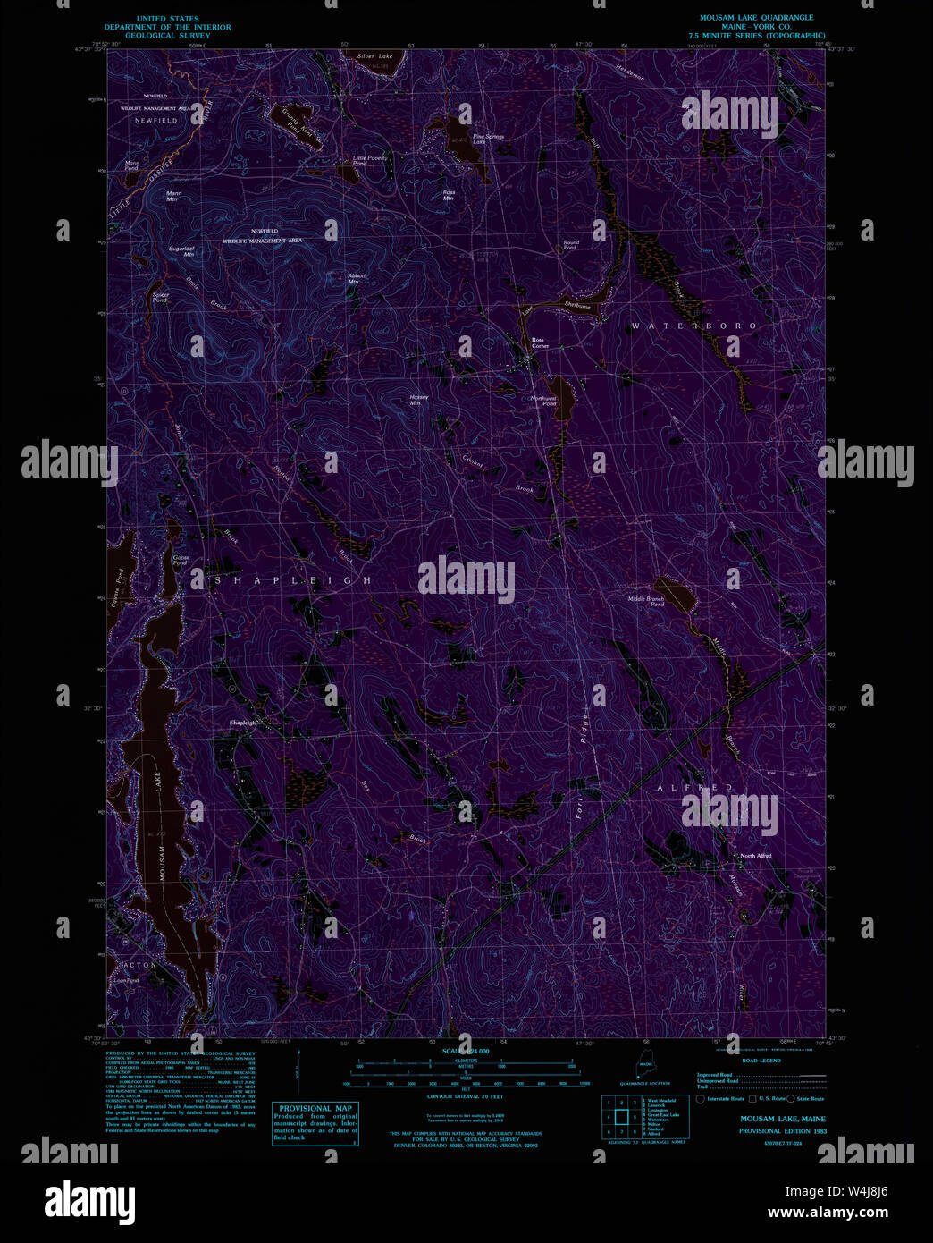 Maine USGS Historical Map Mousam Lake 102789 1983 24000 Inversion Restoration Stock Photo