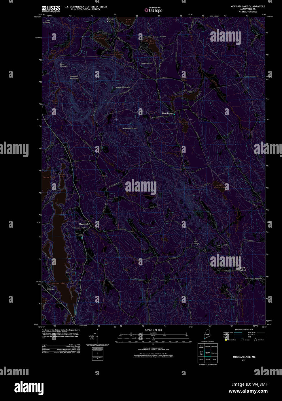 Maine USGS Historical Map Mousam Lake 20110825 TM Inversion Restoration