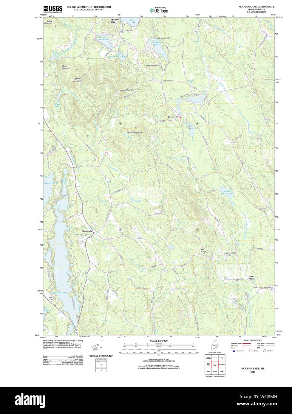 Maine USGS Historical Map Mousam Lake 20110825 TM Restoration Stock