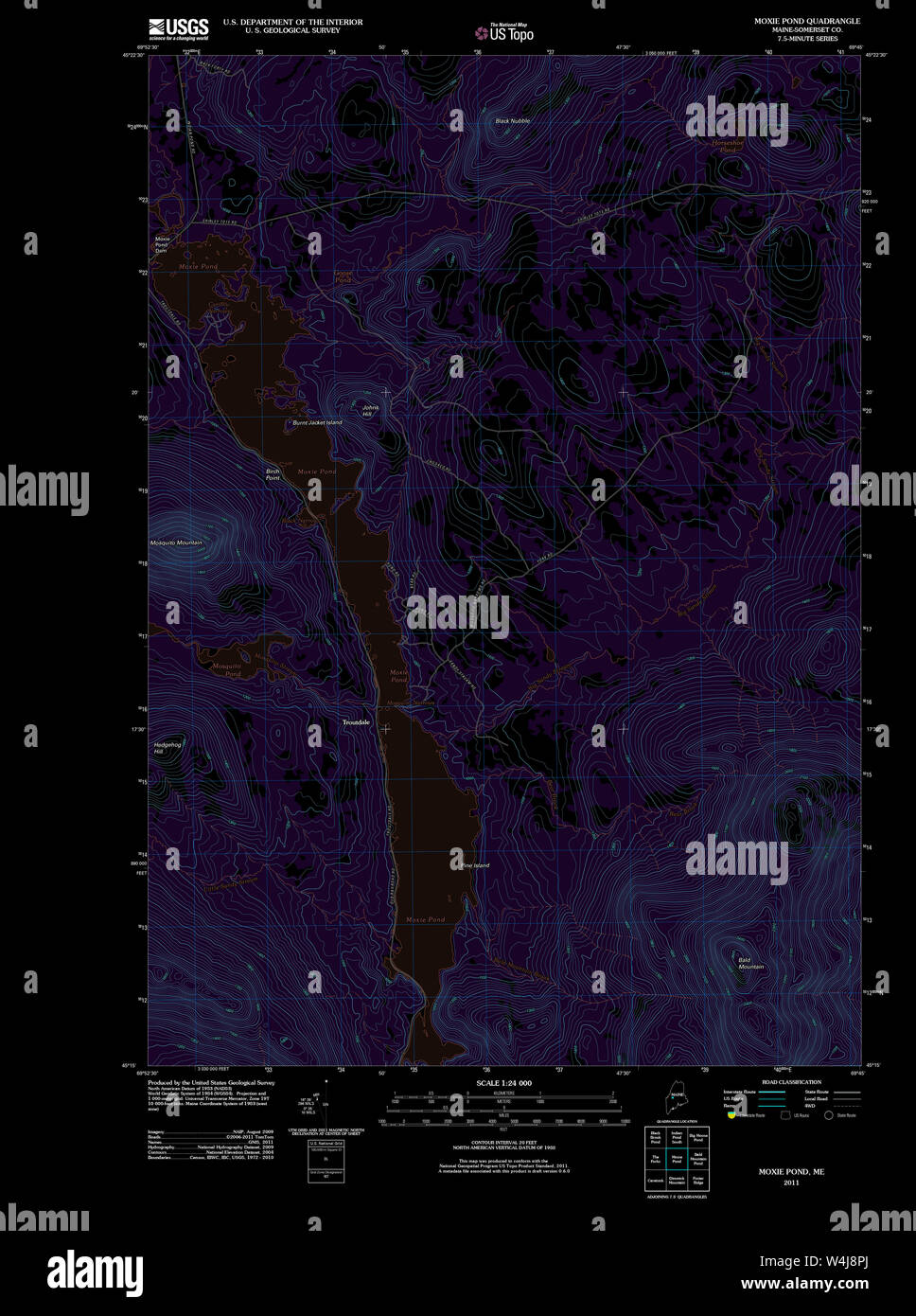 Maine USGS Historical Map Moxie Pond 20110906 TM Inversion Restoration Stock Photo Alamy