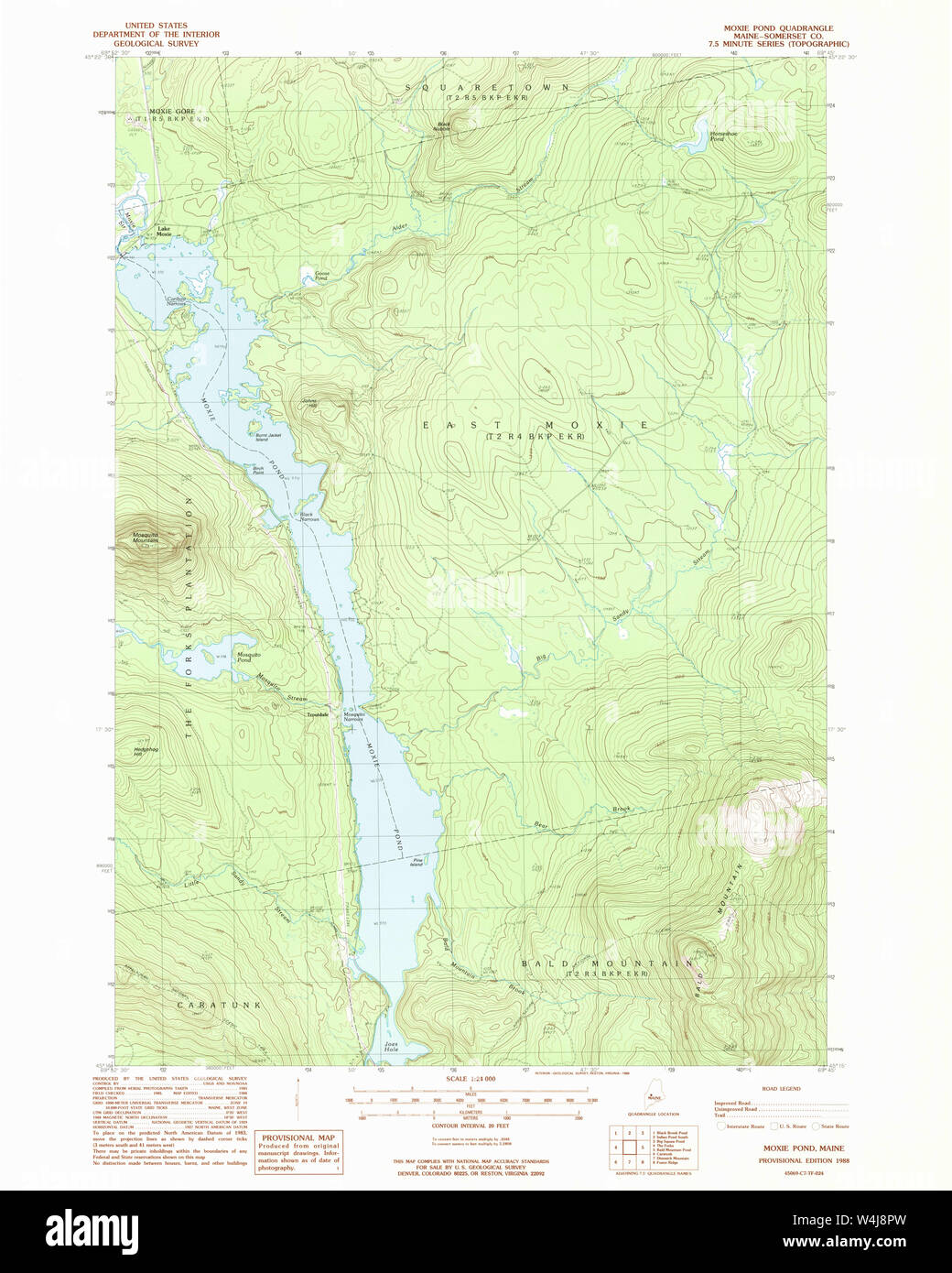 Maine USGS Historical Map Moxie Pond 102790 1988 24000 Restoration Stock Photo Alamy
