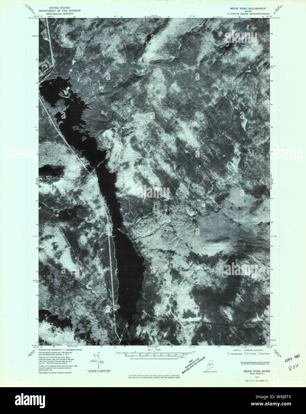 Maine USGS Historical Map Moxie Pond 806949 1977 24000 Restoration Stock Photo Alamy