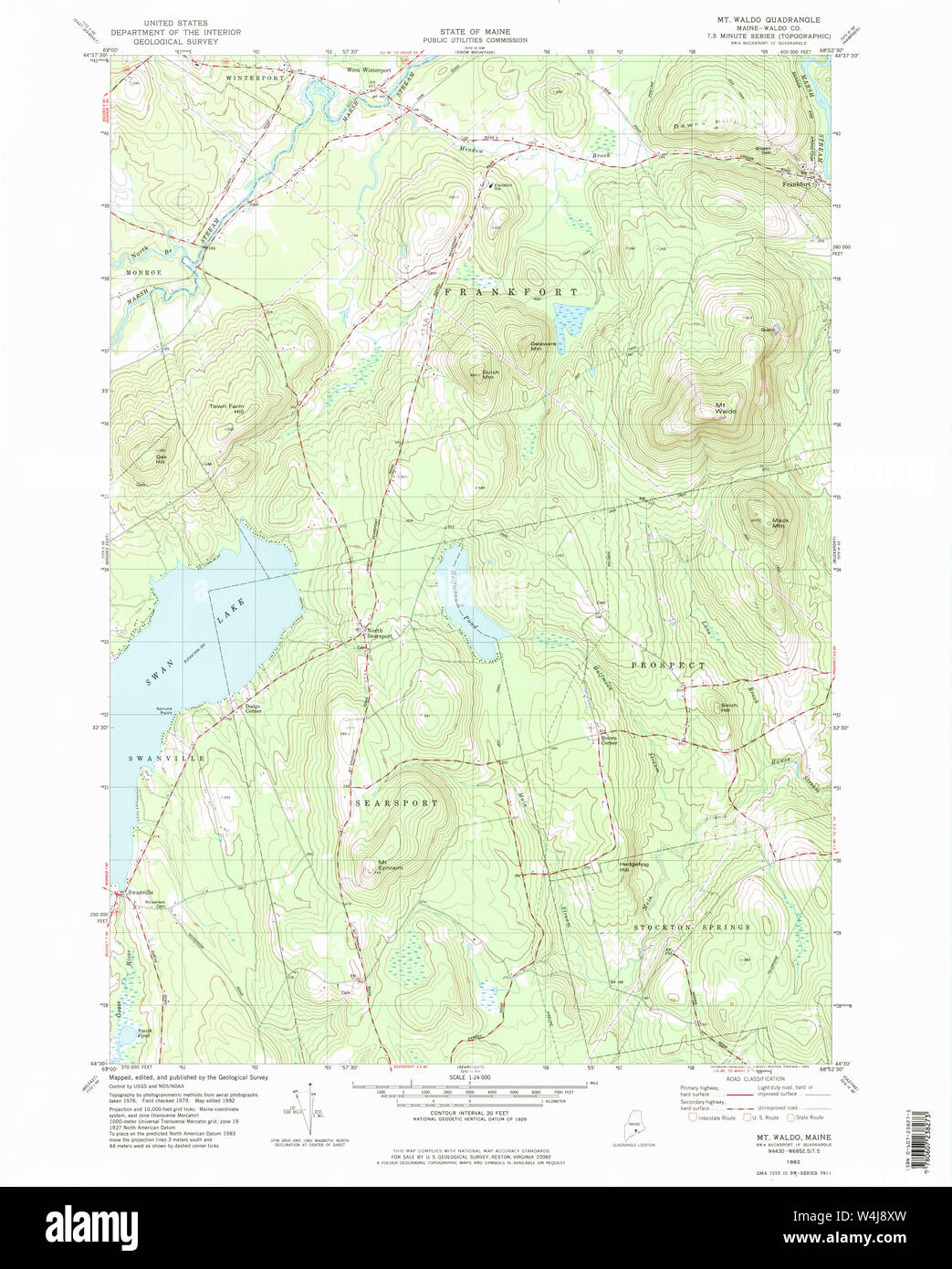 Maine USGS Historical Map Mt Waldo 102792 1982 24000 Restoration Stock