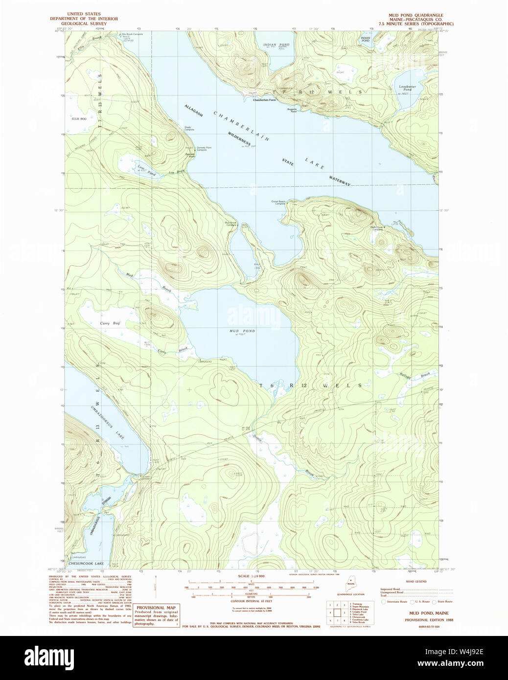 Maine USGS Historical Map Mud Pond 102795 1988 24000 Restoration Stock