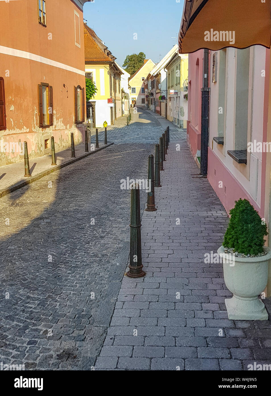 One of manny streets in old part of town Varazdin, Croatia. Town is situated in north-west part of Croatia. Stock Photo