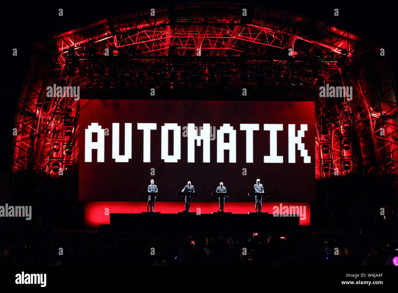 July 20, 2019 - German electronic pioneers Kraftwerk performing at Bluedot festival , Jodrell Bank, Uk, Cheshire (Credit Image: © Andy Von Pip/ZUMA Wire) Stock Photo