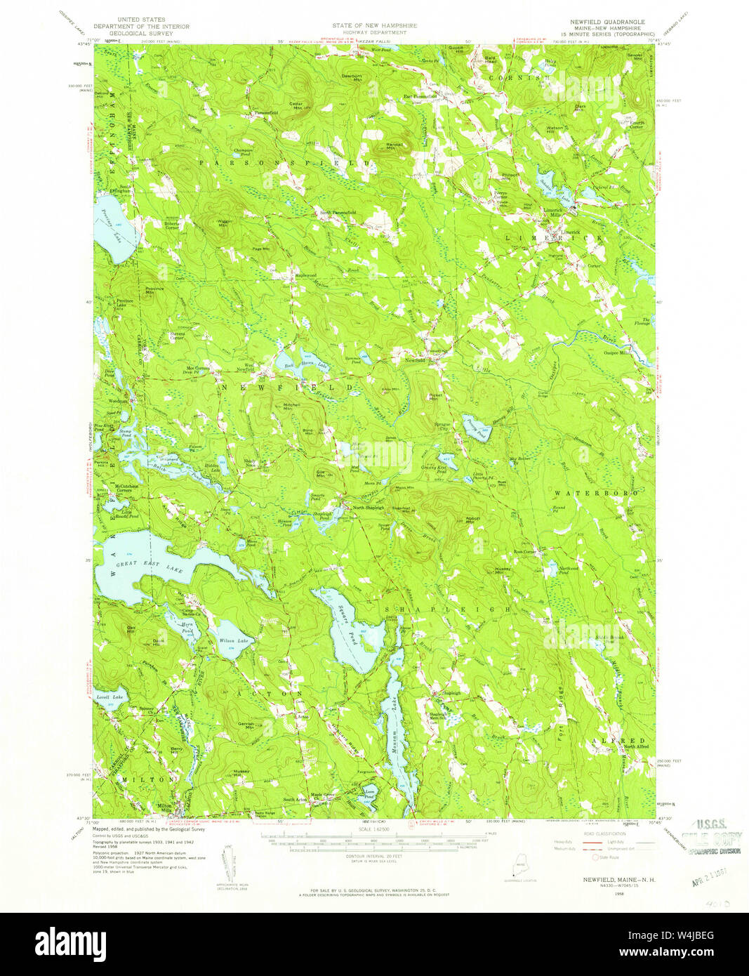 Maine USGS Historical Map Newfield 460658 1958 62500 Restoration Stock Photo Alamy
