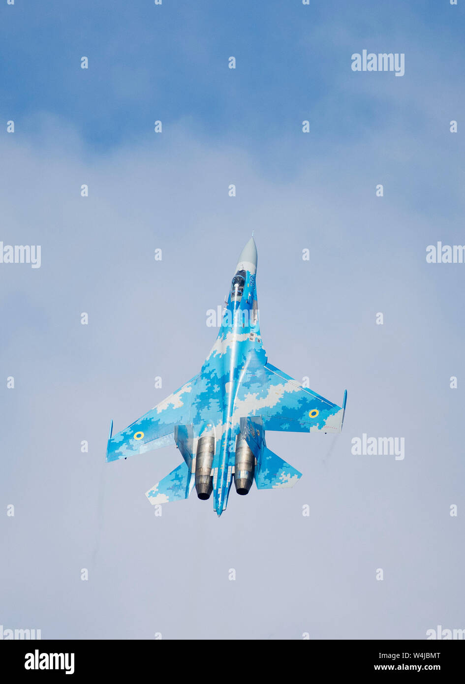 Ukrainian Sukhoi SU-27 Flanker performing at RIAT 2019 airshow, Fairford, Gloucestershire,ul Stock Photo