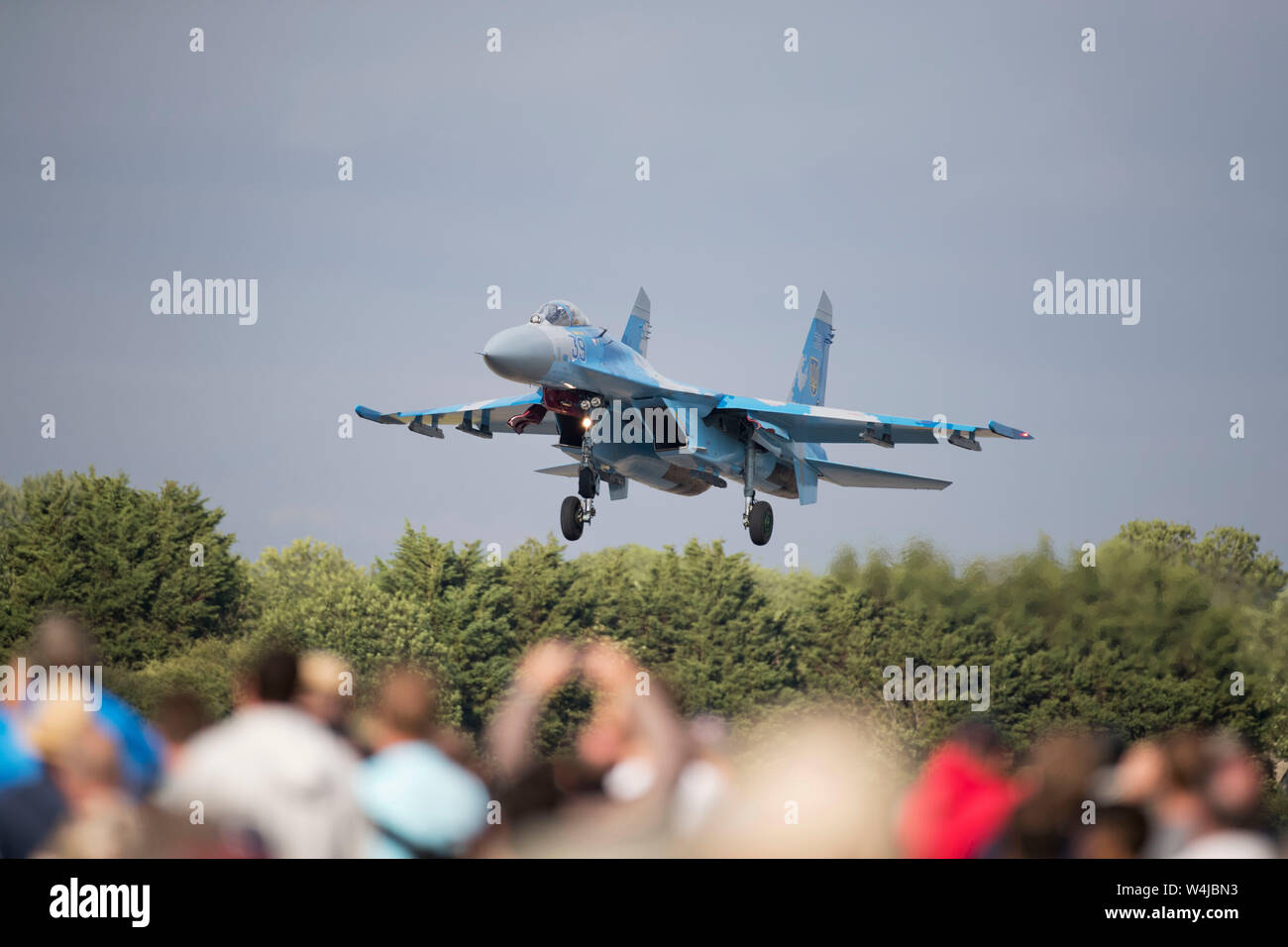 Ukrainian Sukhoi SU-27 Flanker performing at RIAT 2019 airshow, Fairford, Gloucestershire,ul Stock Photo