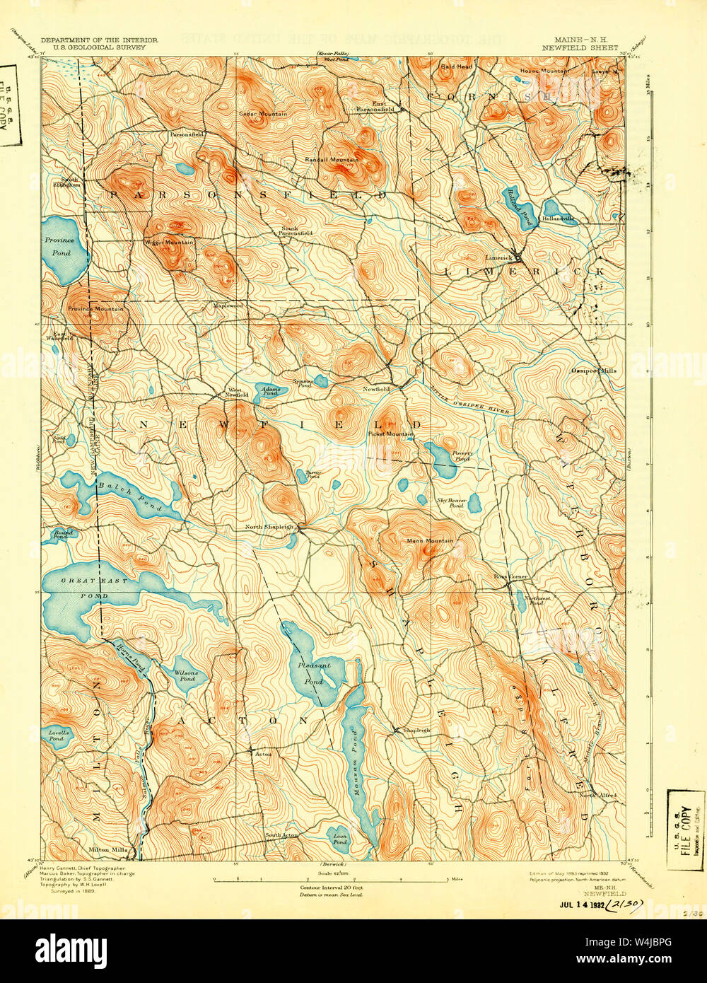Maine USGS Historical Map Newfield 807580 1893 62500 Restoration Stock Photo Alamy