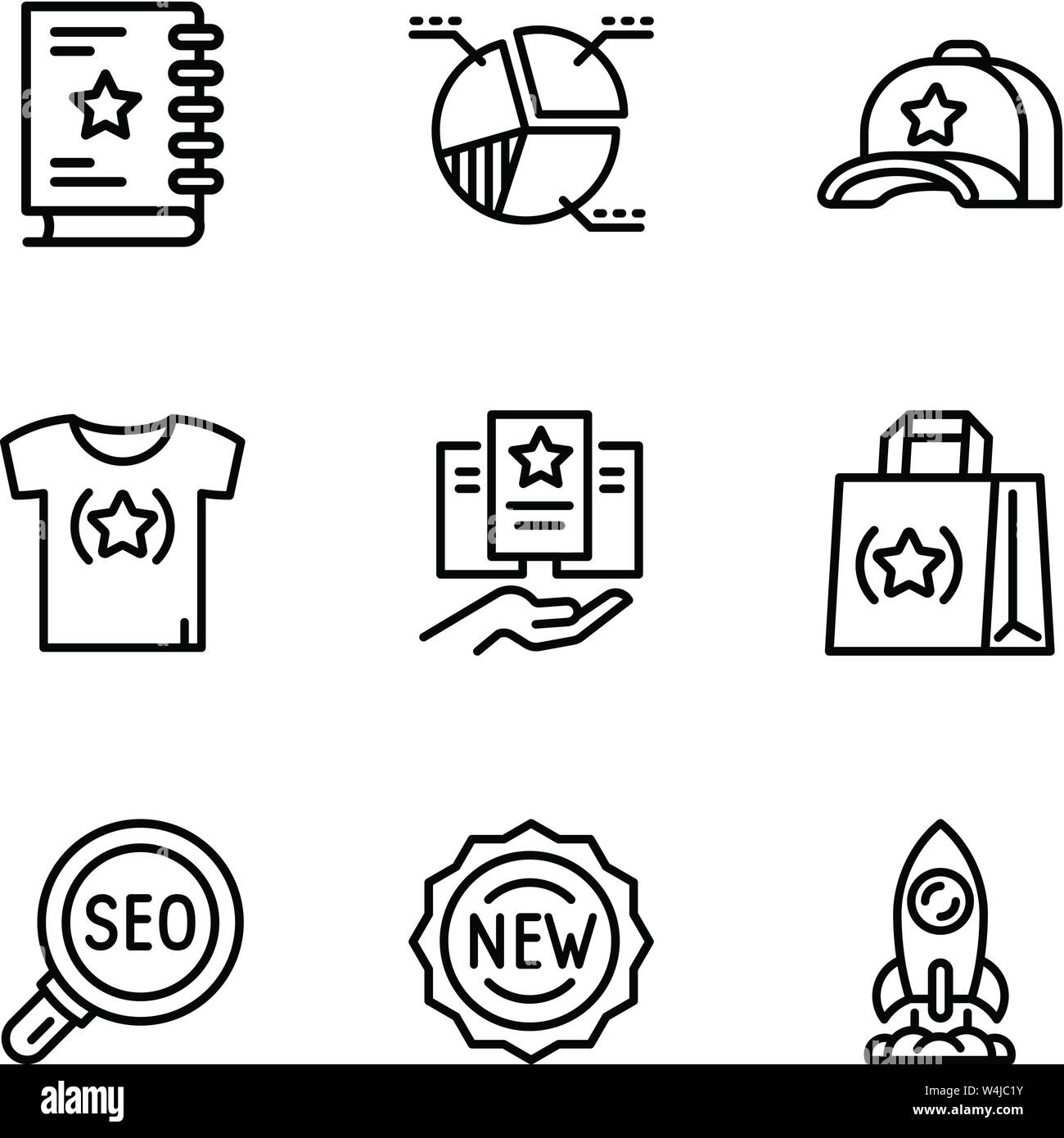 Brand icon set. Outline set of 9 brand vector icons for web design ...