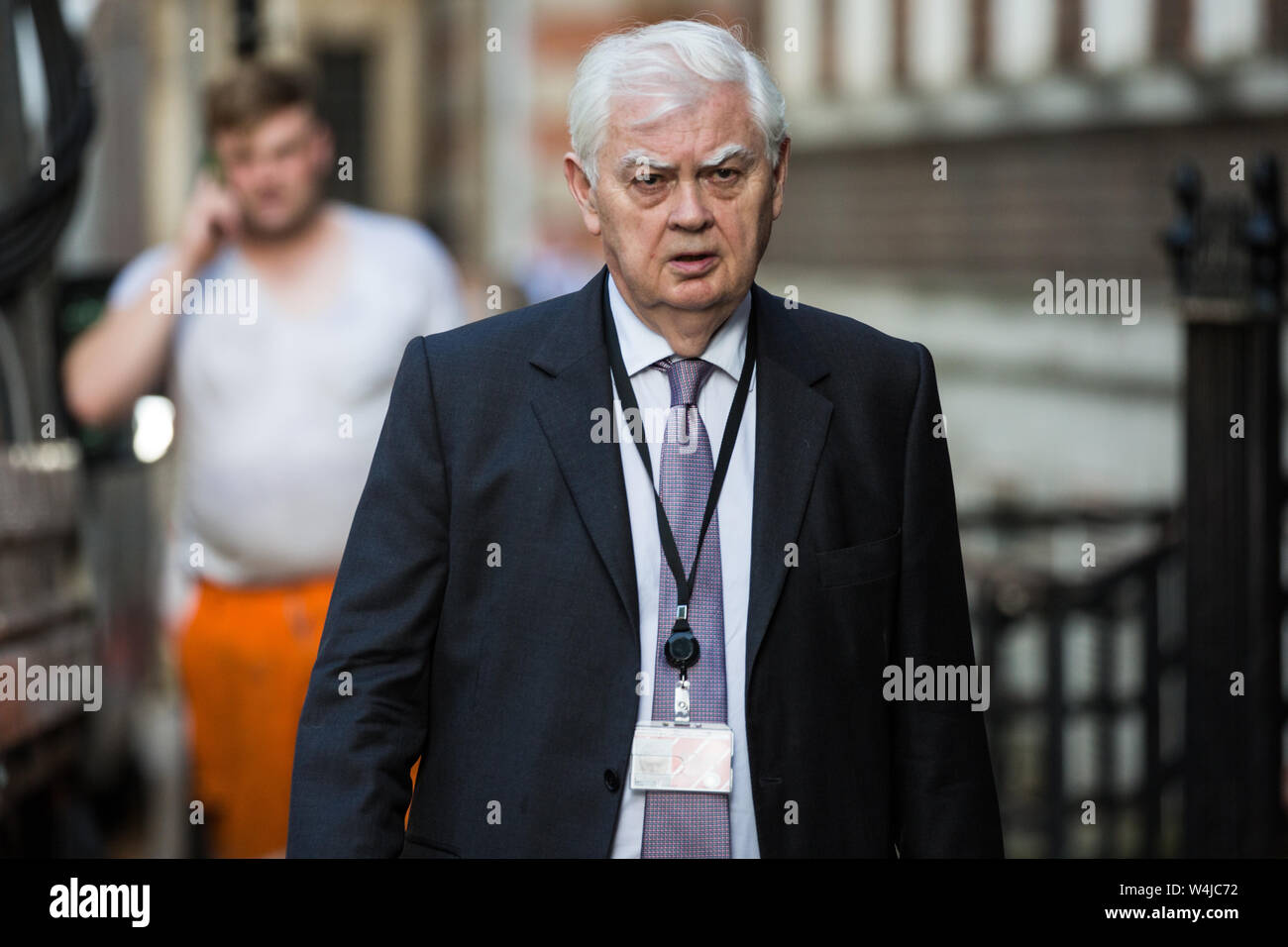 London, UK. 23 July, 2019. Norman Lamont, Baron Lamont, arrives to attend a celebration in Westminster of Boris Johnson’s election as Conservative Party leader and replacement of Theresa May as Prime Minister organised by the pro-Brexit European Research Group (ERG). Credit: Mark Kerrison/Alamy Live News Stock Photo