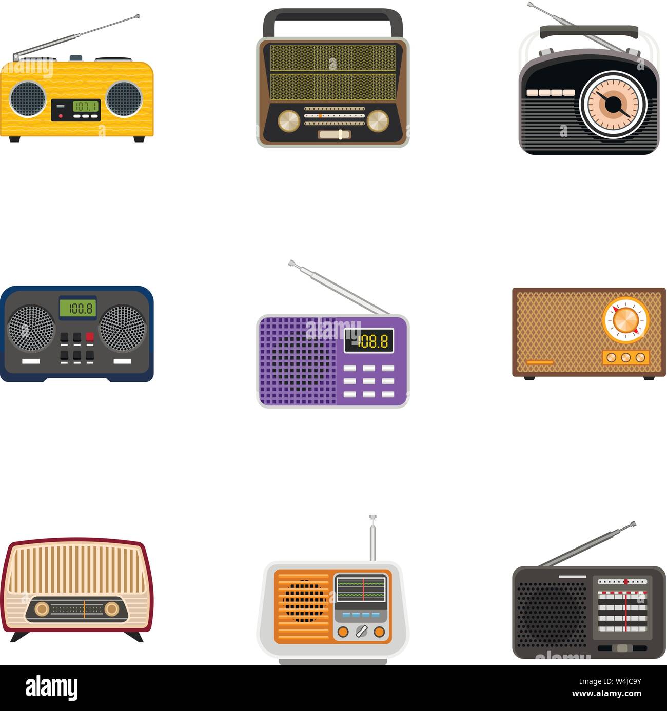 Radio icon set. Flat set of 9 radio vector icons for web design ...