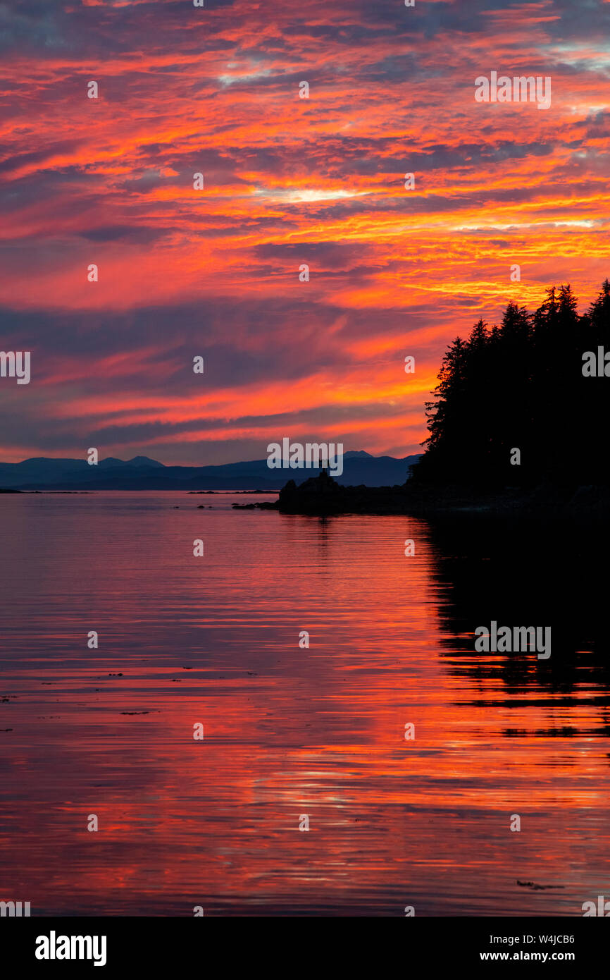 Sunset over Frederick Sound from Cape Fanshaw, Tongass National Forest, Alaska. Stock Photo