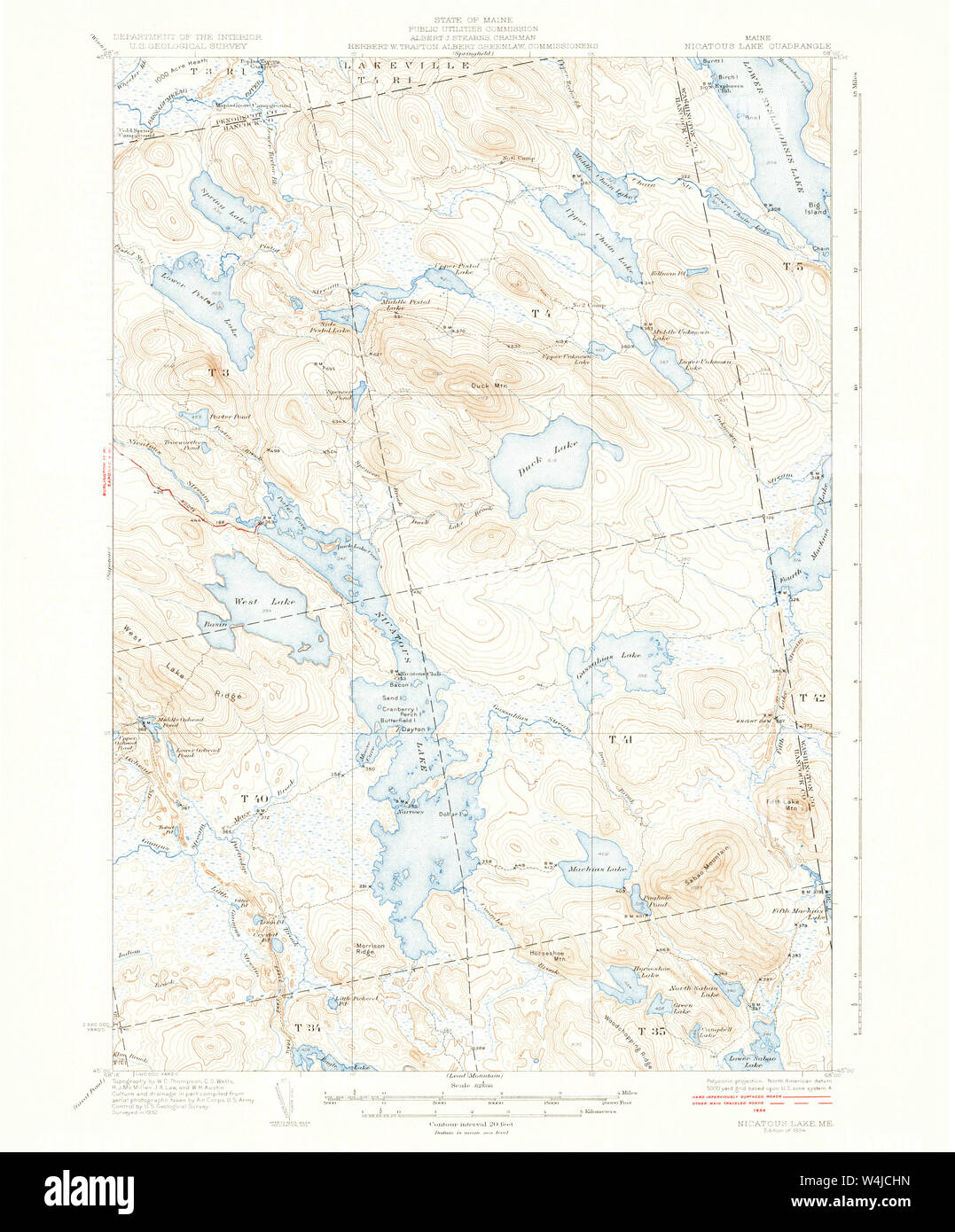 Maine USGS Historical Map Nicatous Lake 460662 1934 62500 Restoration Stock Photo Alamy
