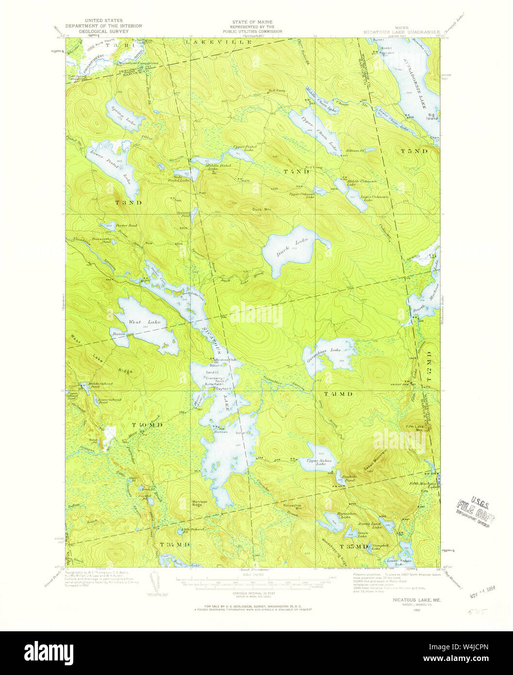Maine USGS Historical Map Nicatous Lake 460665 1932 62500 Restoration