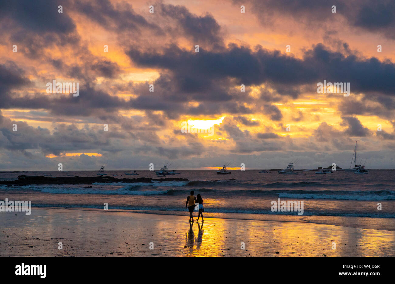 Sunset on t he beach in Tamarindo, Costa Rica Stock Photo