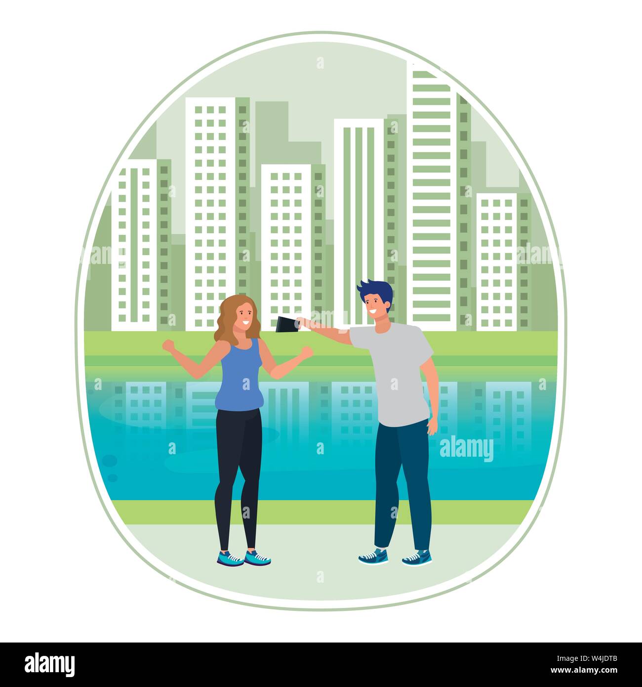 young lovers couple taking a selfie in the camp Stock Vector Image ...