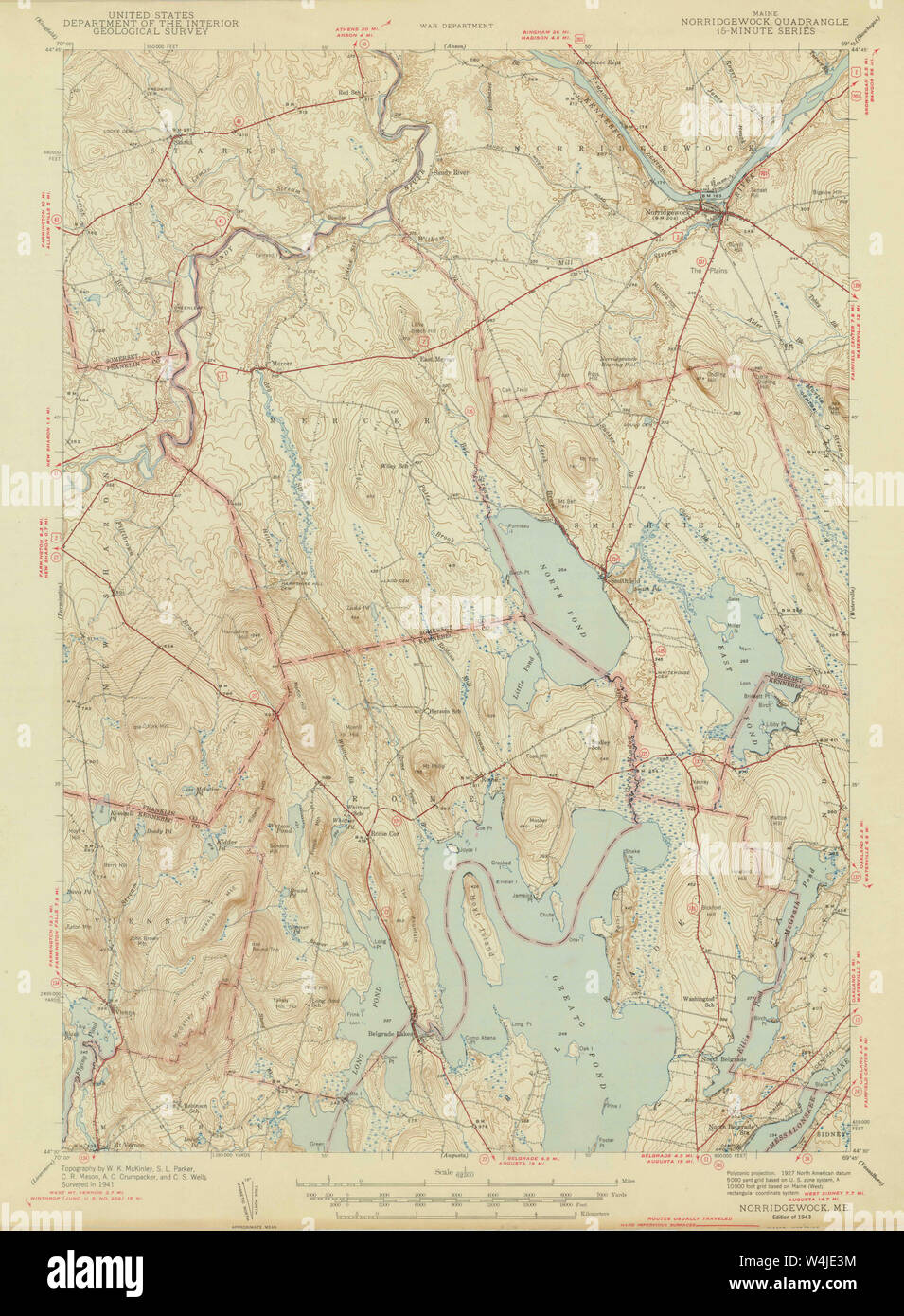 Maine USGS Historical Map Norridgewock 306687 1943 62500 Restoration
