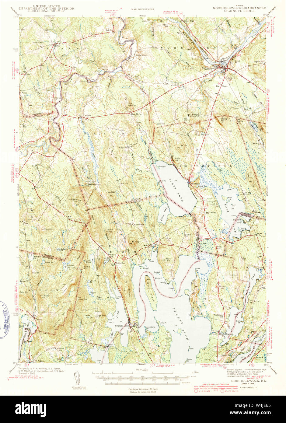 Maine USGS Historical Map Norridgewock 460670 1943 62500 Restoration