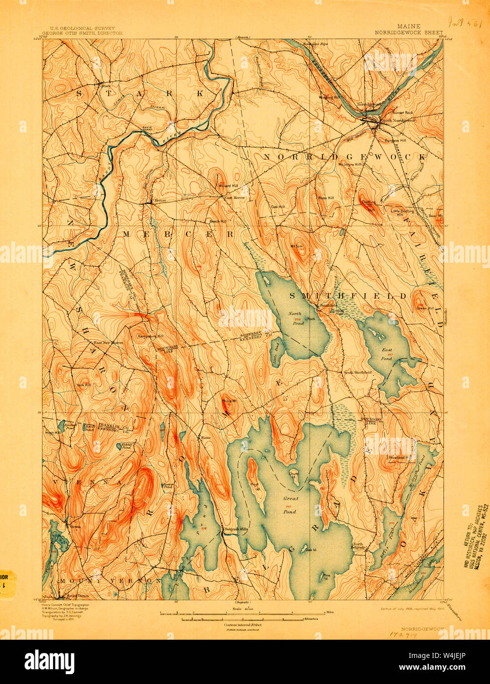 Maine USGS Historical Map Norridgewock 807589 1898 62500 Restoration