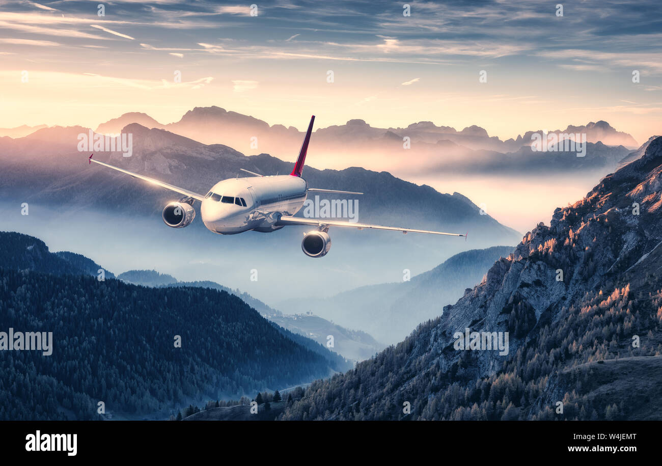 Airplane in the fog hires stock photography and images Alamy