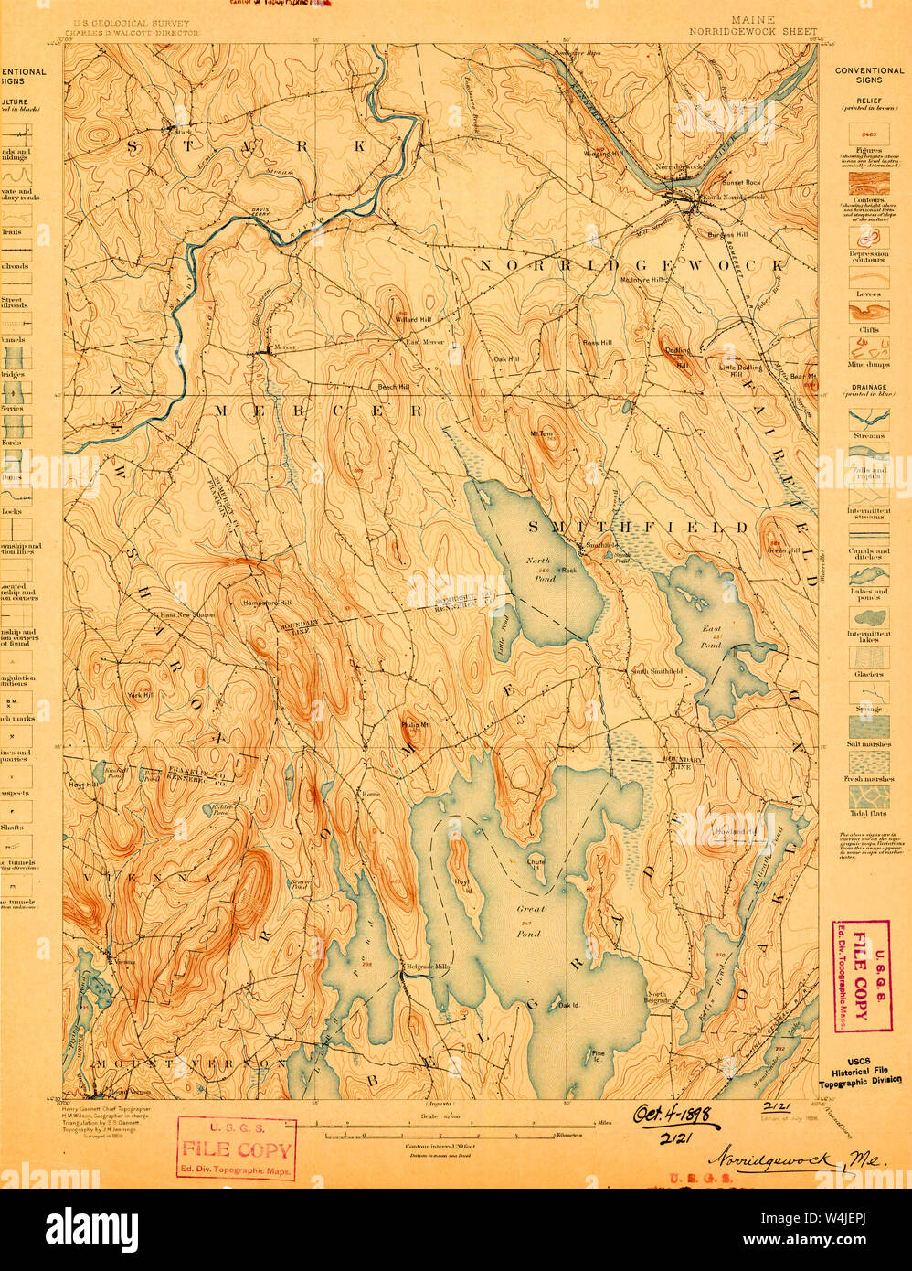 Maine USGS Historical Map Norridgewock 807591 1898 62500 Restoration