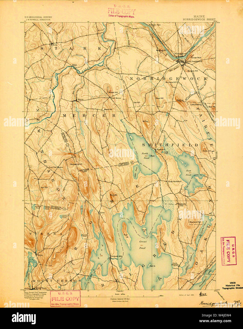 Maine USGS Historical Map Norridgewock 807592 1894 62500 Restoration