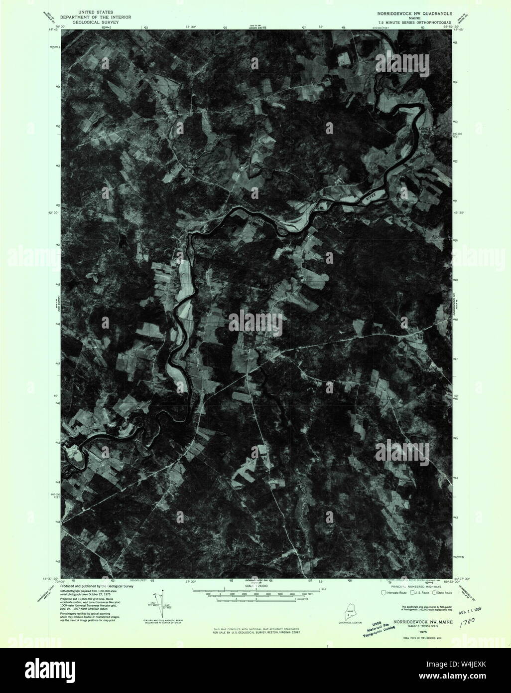 Maine USGS Historical Map Norridgewock NW 806971 1975 24000 Restoration