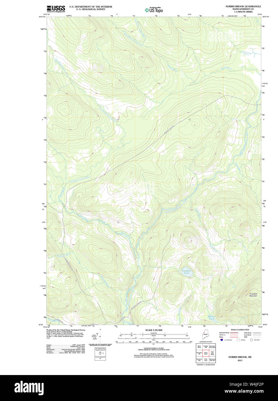 Maine USGS Historical Map Norris Brook 20110906 TM Restoration Stock Photo