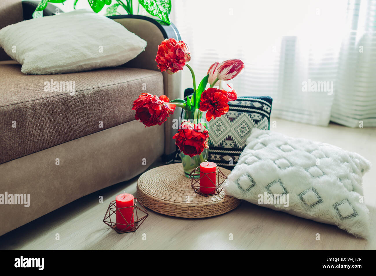 Details Of Modern Living Room Interior Tatami Straw Cushion