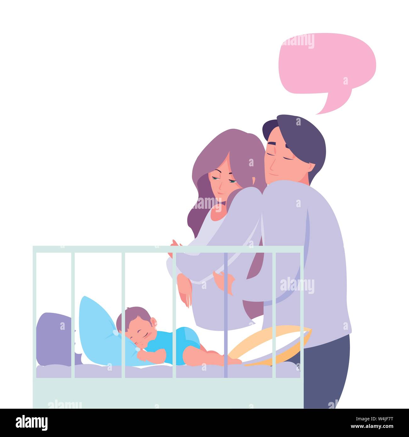 mom and dad taking care baby in bed vector illustration Stock Vector ...