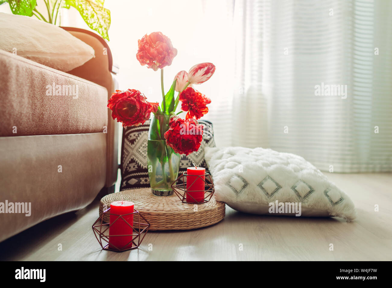 Details Of Modern Living Room Interior Tatami Straw Cushion