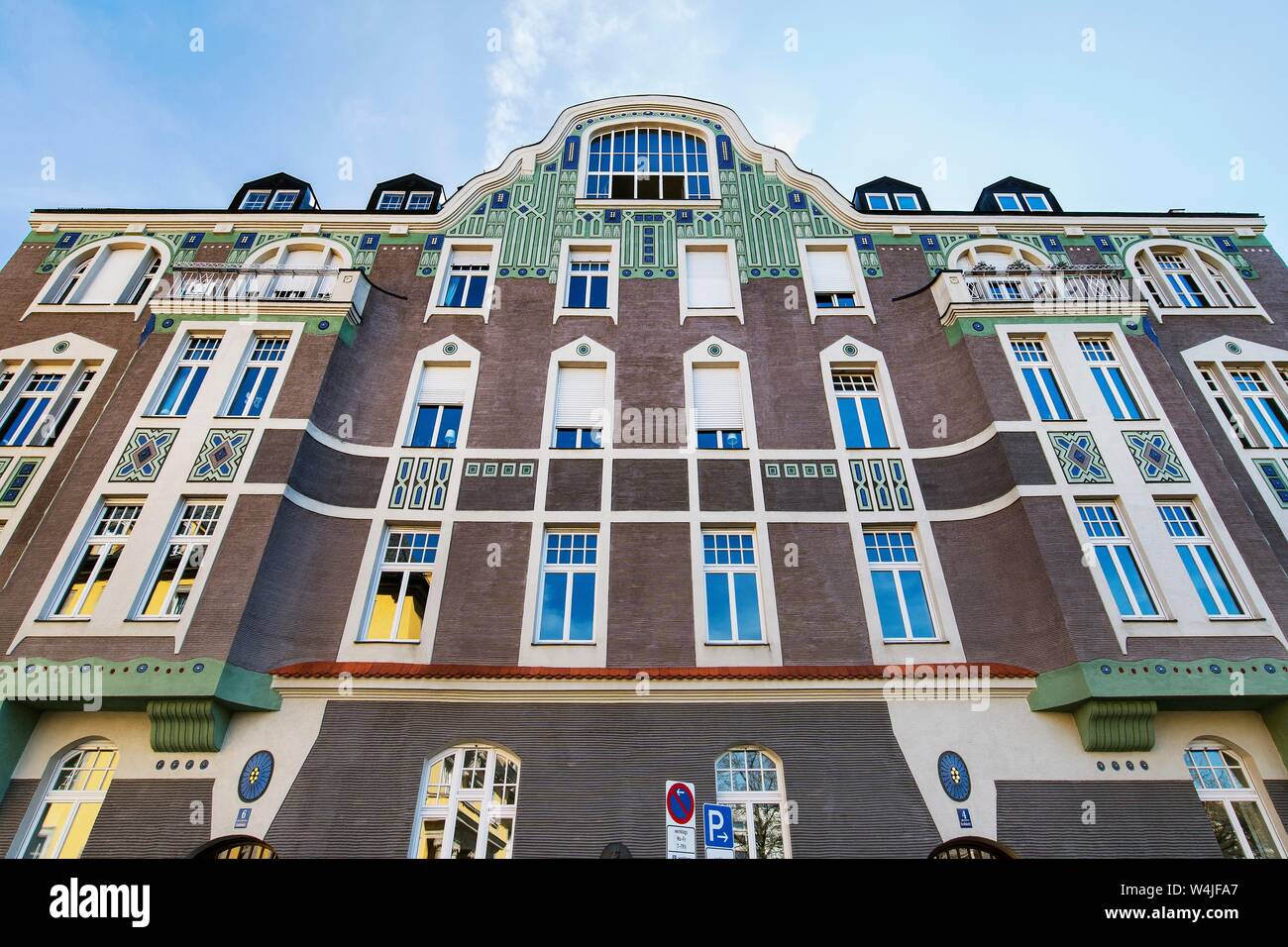 Residential building, Art Nouveau facade with studio window, Schwabing, Munich, Upper Bavaria, Bavaria, Germany Stock Photo