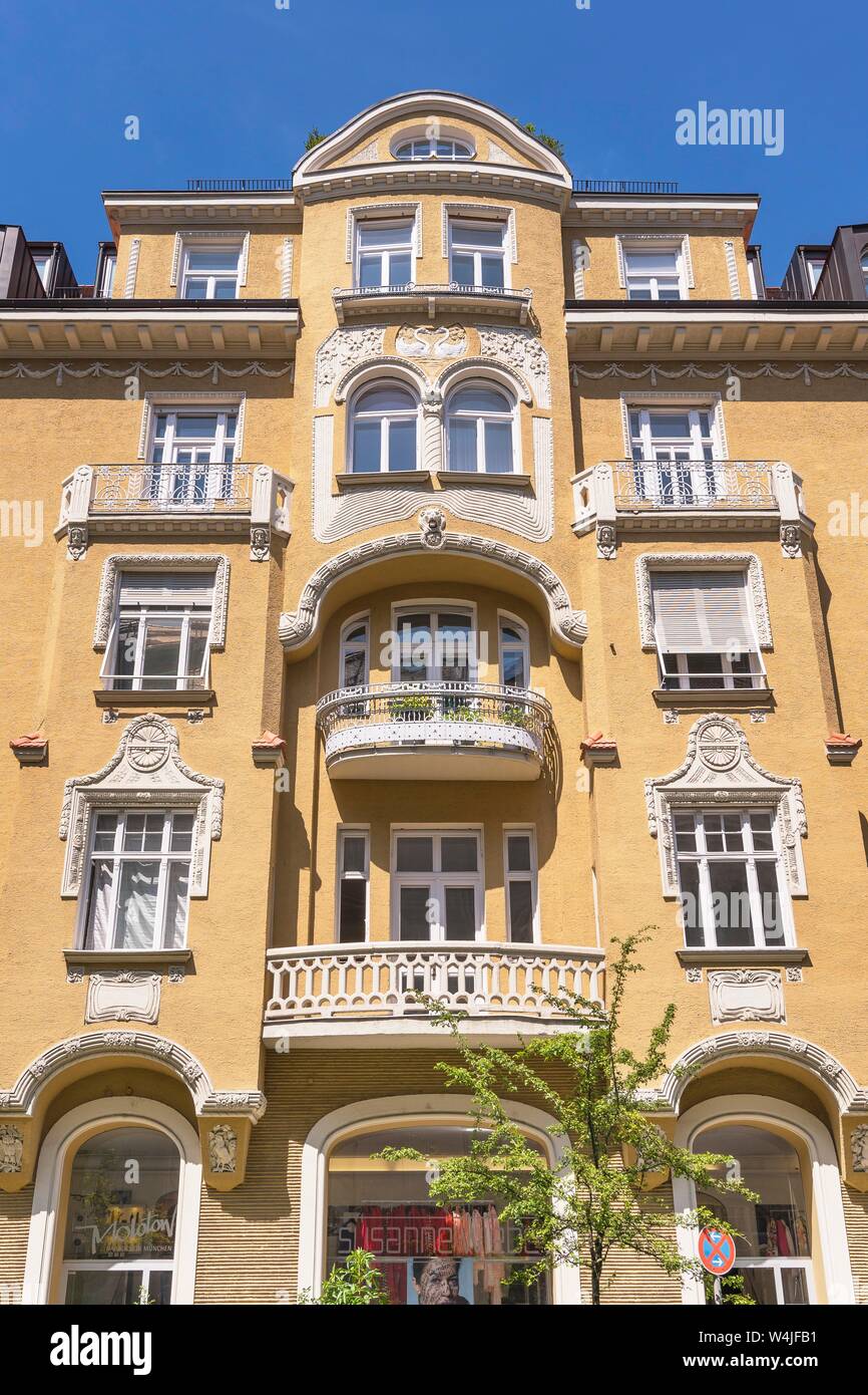 Residential building, art nouveau facade, Schwabing, Munich, Upper Bavaria, Bavaria, Germany Stock Photo