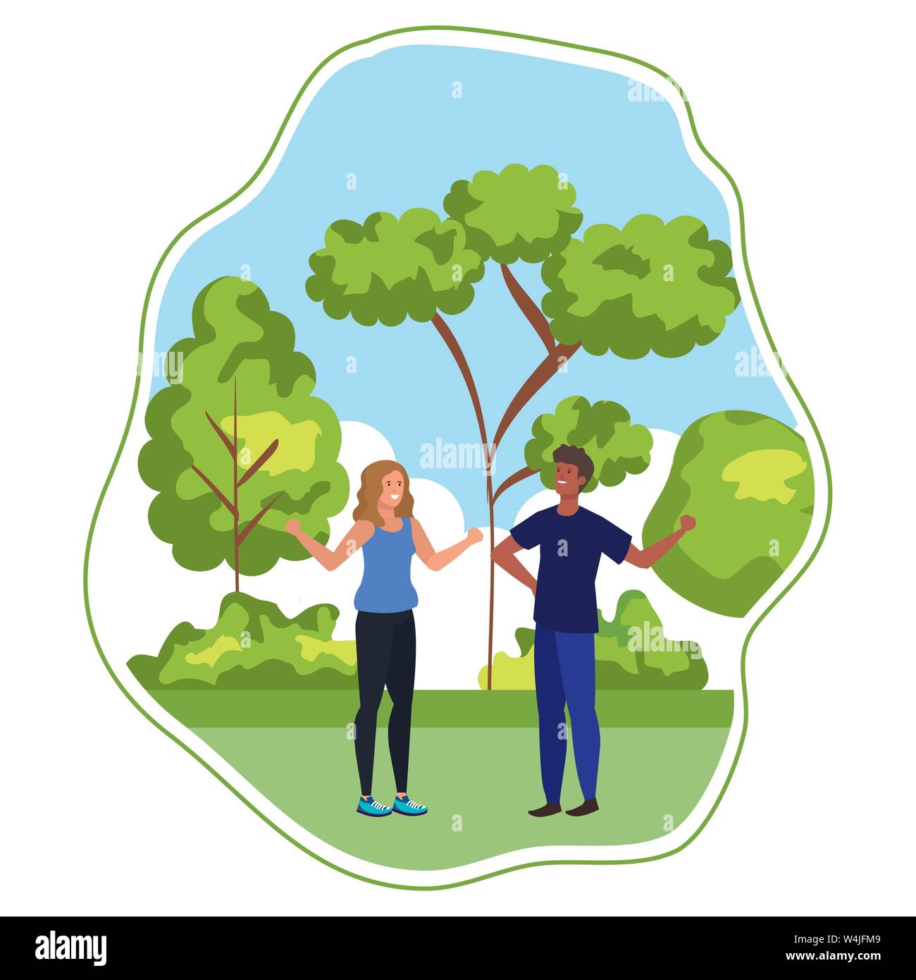 young interracial lovers couple in the landscape Stock Vector Image ...