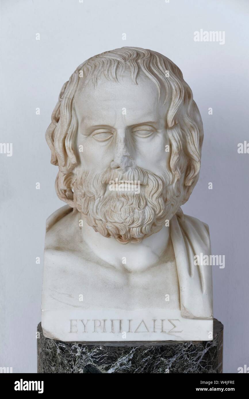 Bust of the Greek playwright Euripides, Achilleion Palace, Gastouri, Island of Corfu, Ionian Islands, Greece Stock Photo