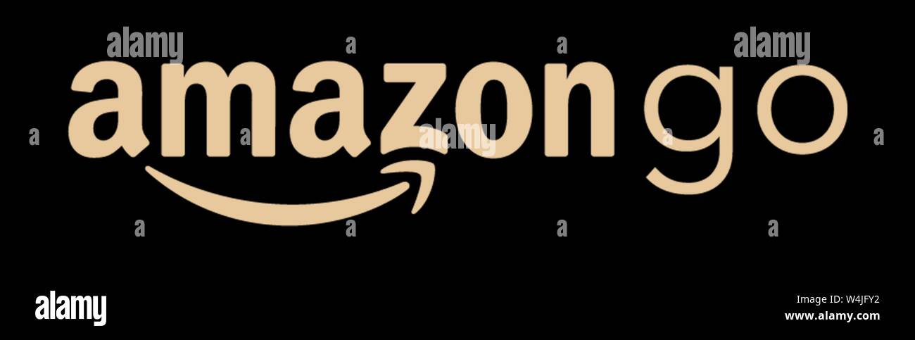 Logo, Amazon Go, American automated supermarket chain, cashless supermarket, optional, white background, Germany Stock Photo