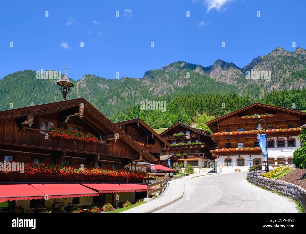 Wooden houses, Alpbach, Tyrol, Austria Stock Photo