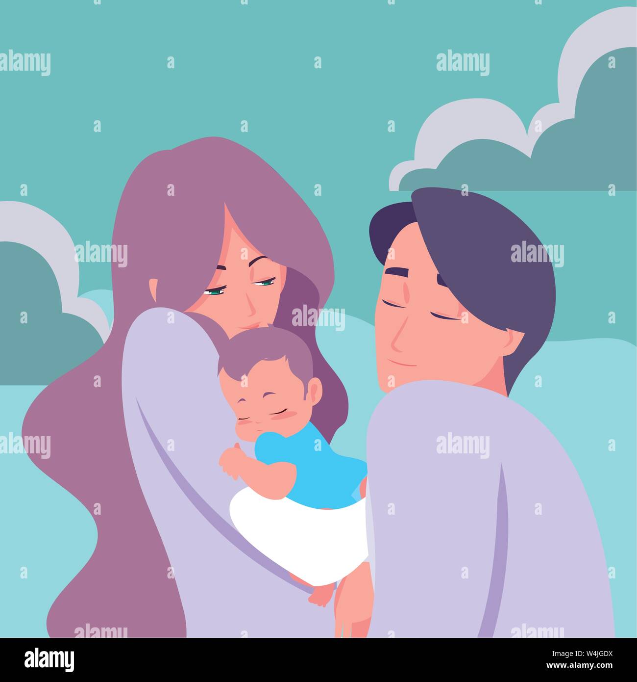 mom and dad carrying her newborn vector illustration Stock Vector Image ...