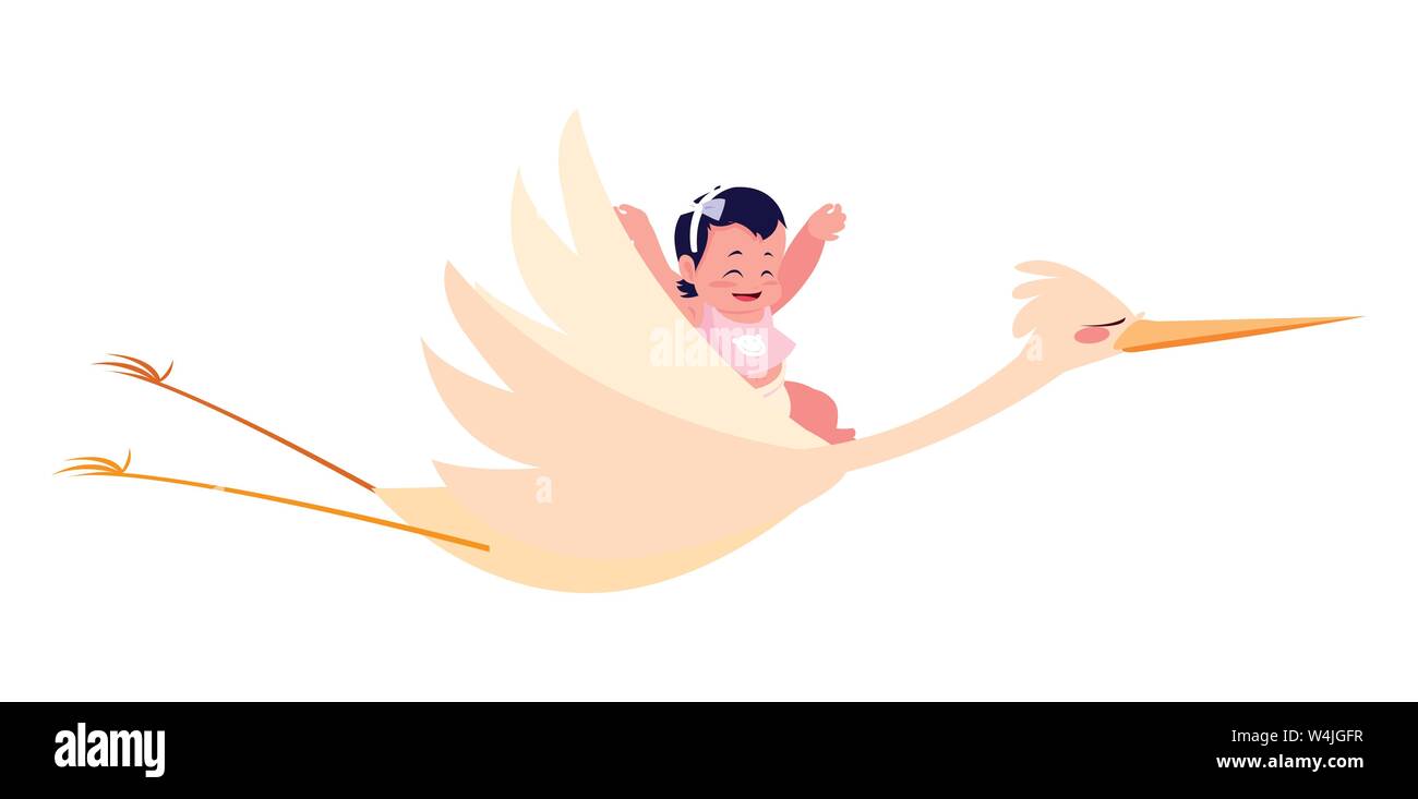 stork carrying a cute baby girl vector illustration Stock Vector Image ...
