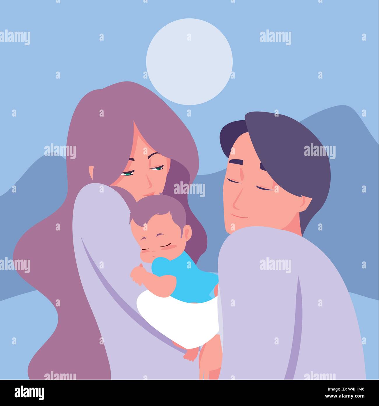 mom and dad carrying her newborn vector illustration Stock Vector Image ...