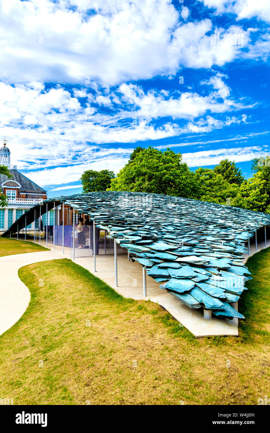 Serpentine Pavilion 2019 designed by Japanese architect Junya Ishigami, Hyde Park, London, UK Stock Photo