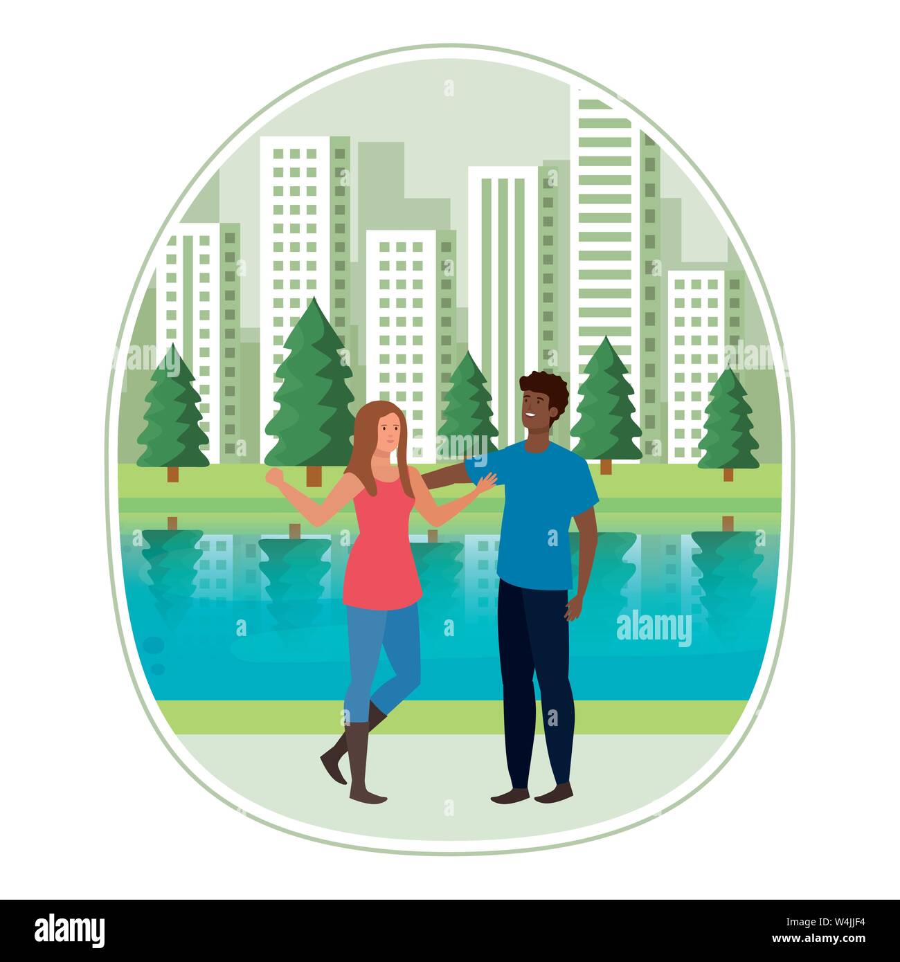 young interracial lovers couple in the landscape Stock Vector Image ...