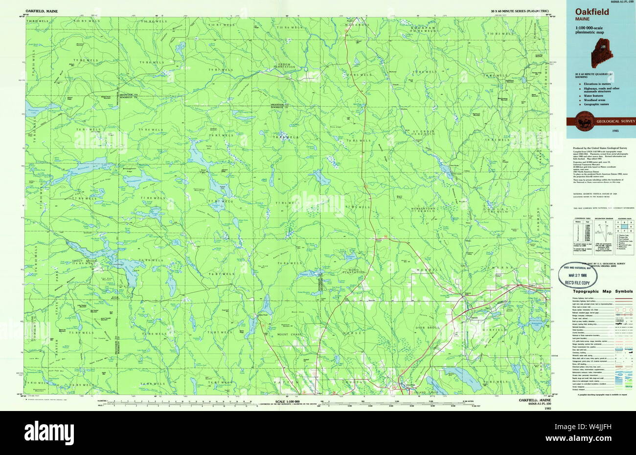 Maine USGS Historical Map Oakfield 808138 1985 100000 Restoration Stock