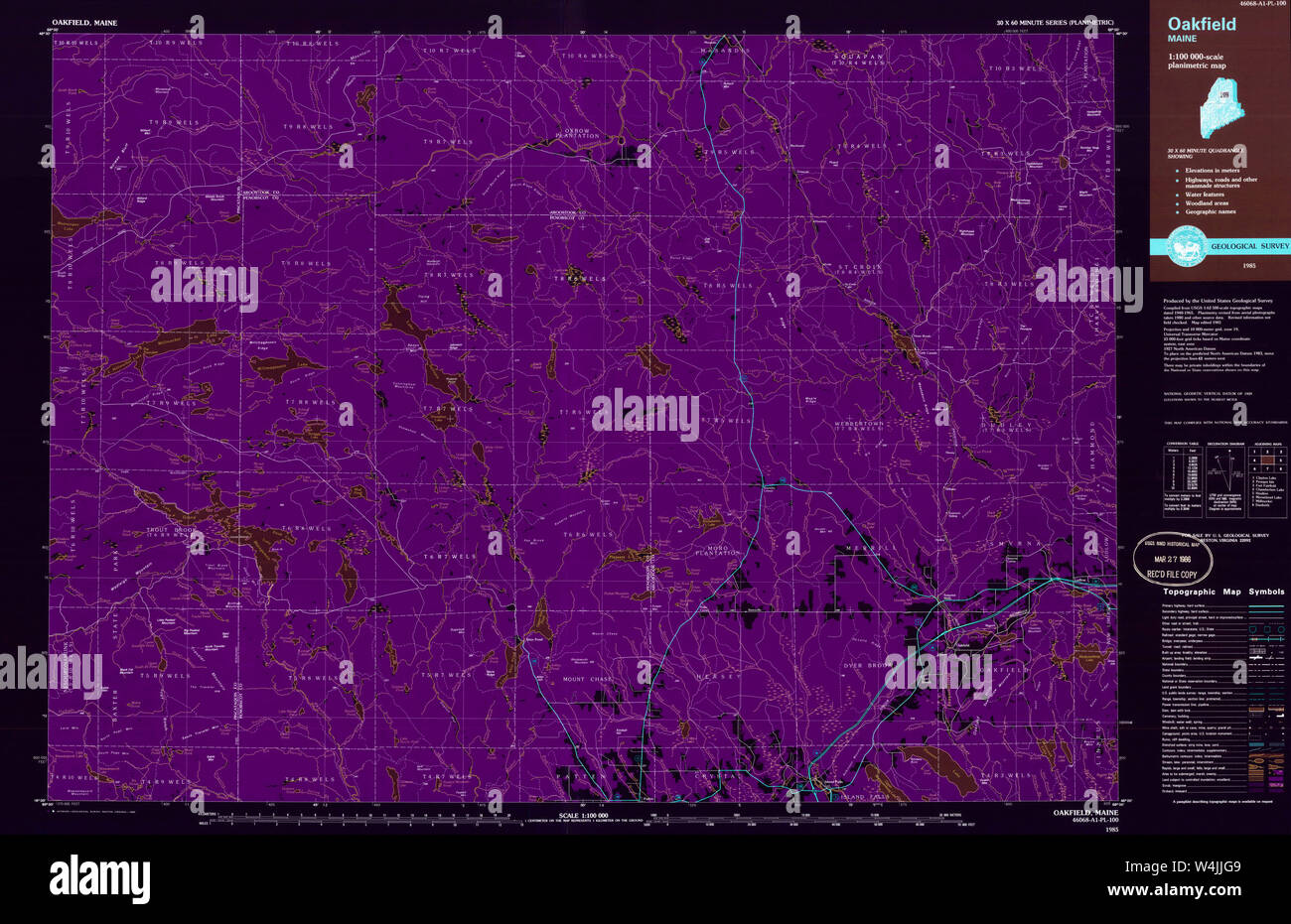 Maine USGS Historical Map Oakfield 808138 1985 100000 Inversion