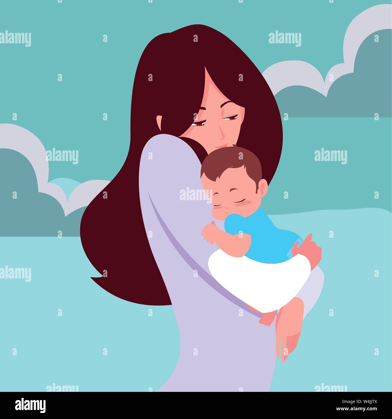 mom carrying his baby in his arms vector illustration Stock Vector ...